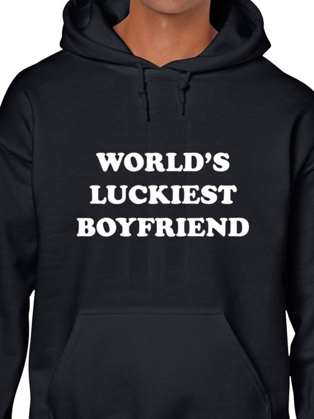 New World's Luckiest Boyfriend Black Hoodie Fleece Sweatshirt